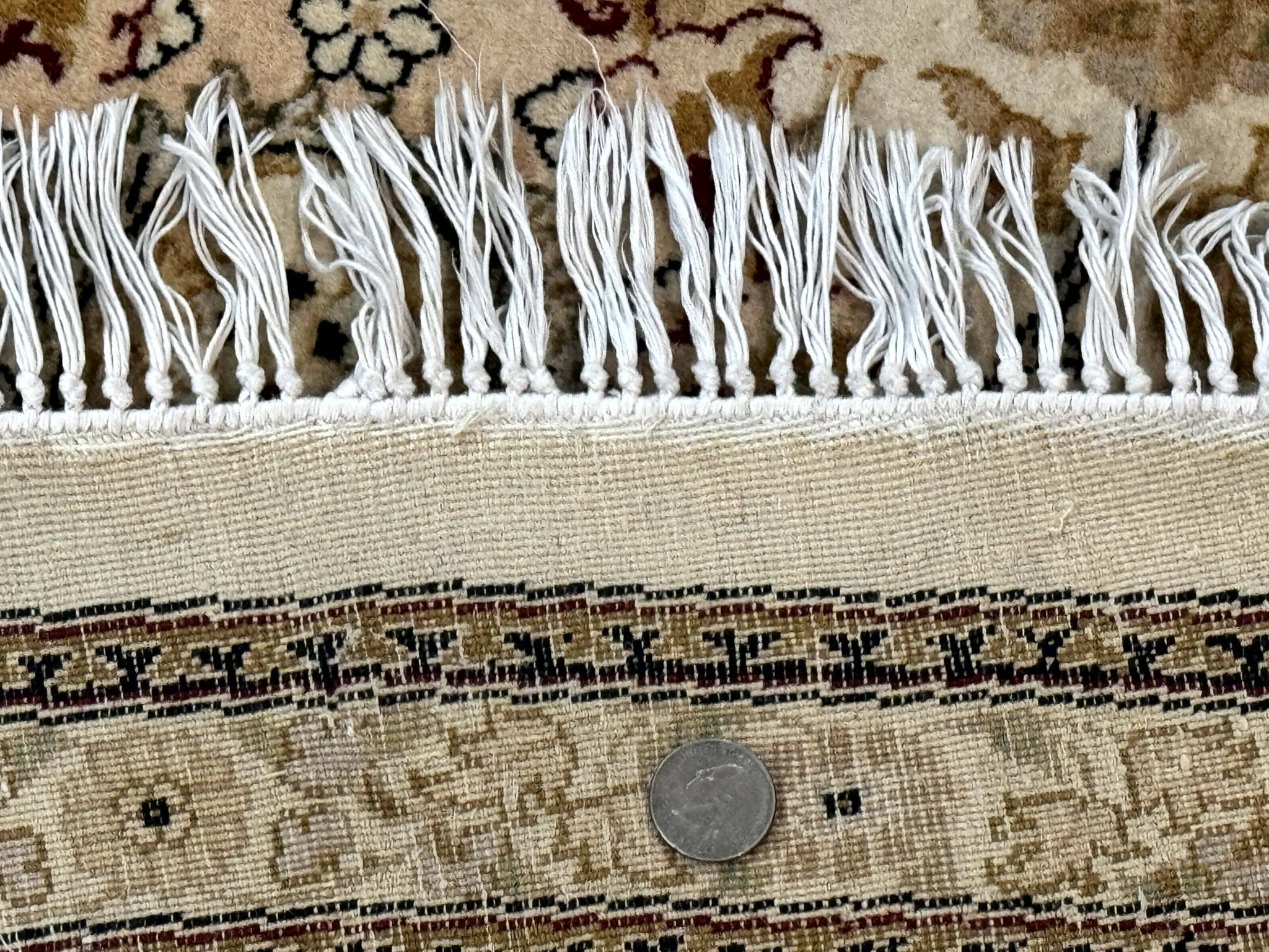 Round Pak Persian Rug 8x8, Vintage Handmade Wool Traditional Carpet, Beige Dark Red, Fine 270 KPSI by Jewel Rugs