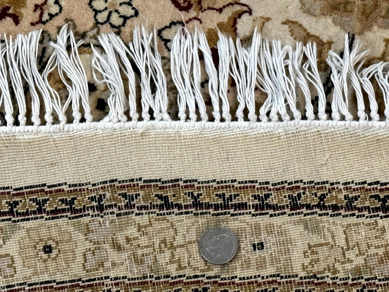 Round Pak Persian Rug 8x8, Vintage Handmade Wool Traditional Carpet, Beige Dark Red, Fine 270 KPSI by Jewel Rugs