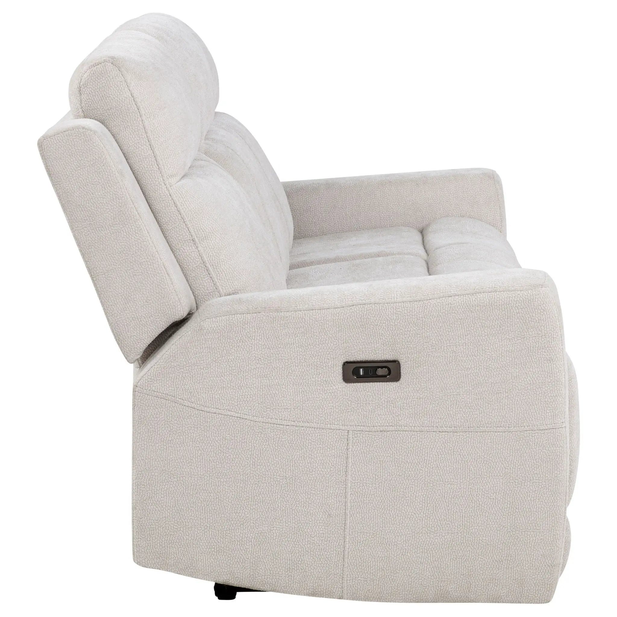 Kennett Chenille Upholstered Power Reclining Sofa Ivory by Unique Piece Furniture