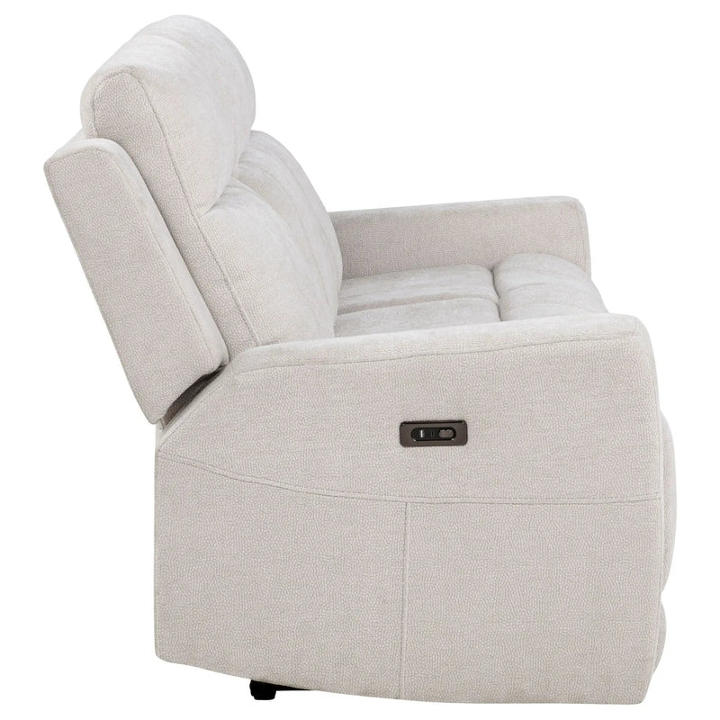 Kennett Chenille Upholstered Power Reclining Sofa Ivory by Unique Piece Furniture