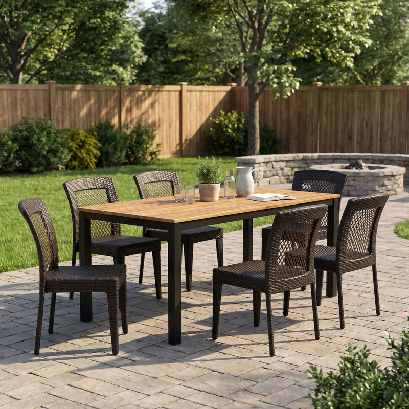 7 Piece Outdoor Dining Set with Table and 6 Chairs - Brown Multi by HouseOfZazla