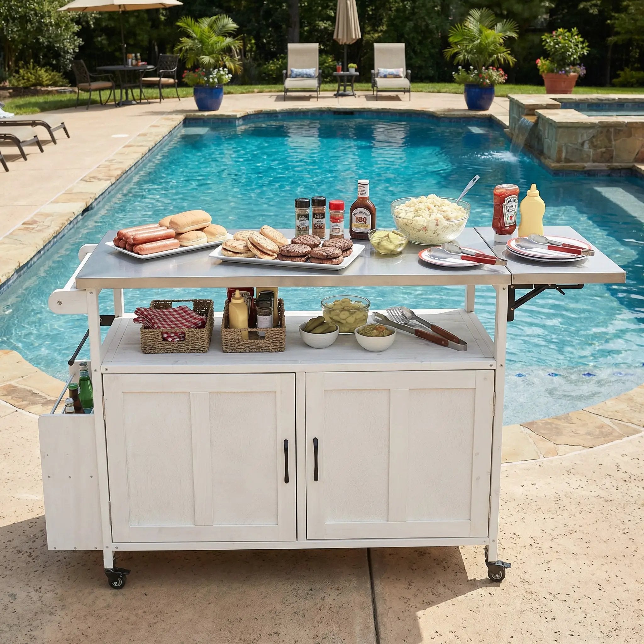 Foldable Outdoor Kitchen Island Patio Cart with Storage by HouseOfZazla