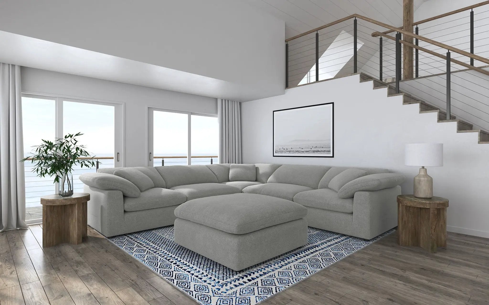Raleigh Boucle Upholstered Ottoman Grey by Unique Piece Furniture