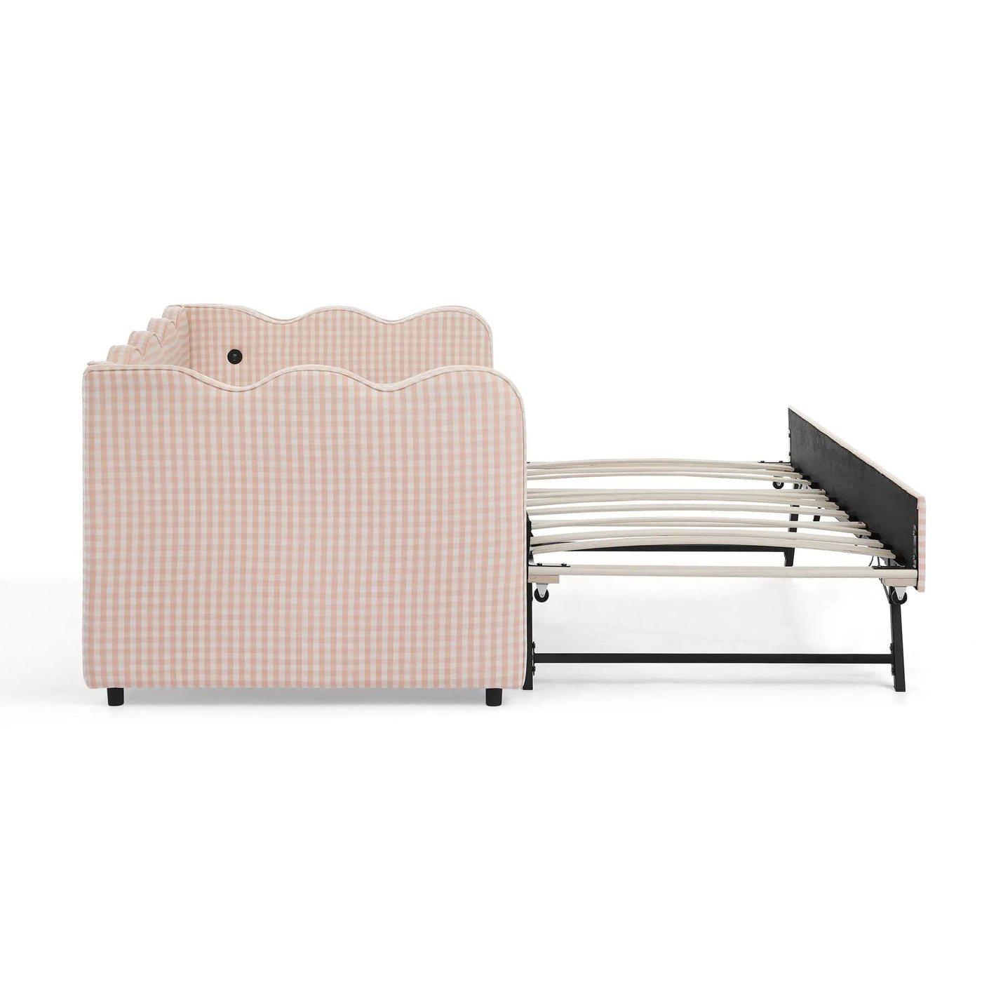 Gingham Daybed With USB Charging Port, Wave Shaped Design by HouseOfZazla