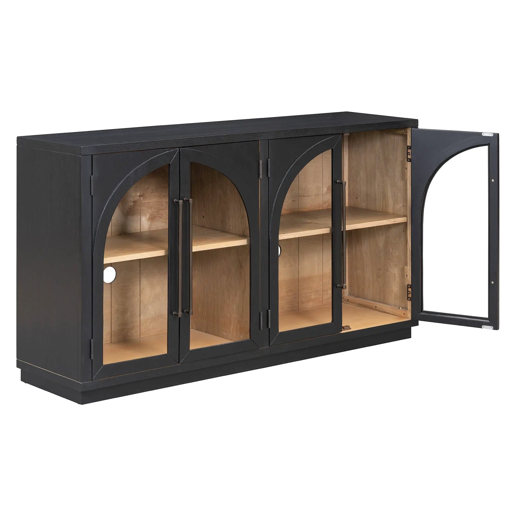 4-Door Large Storage Sideboard Buffet Cabinet with Glass Doors Arched Cabinet (Black) by HouseOfZazla