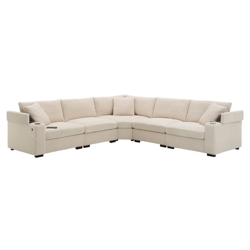 Convertible L Shaped Sectional Corner Couch With Armrest Storage Cup Holders USB Charger, Irregular Corner Oversized Comfy Modular Sofa by HouseOfZazla