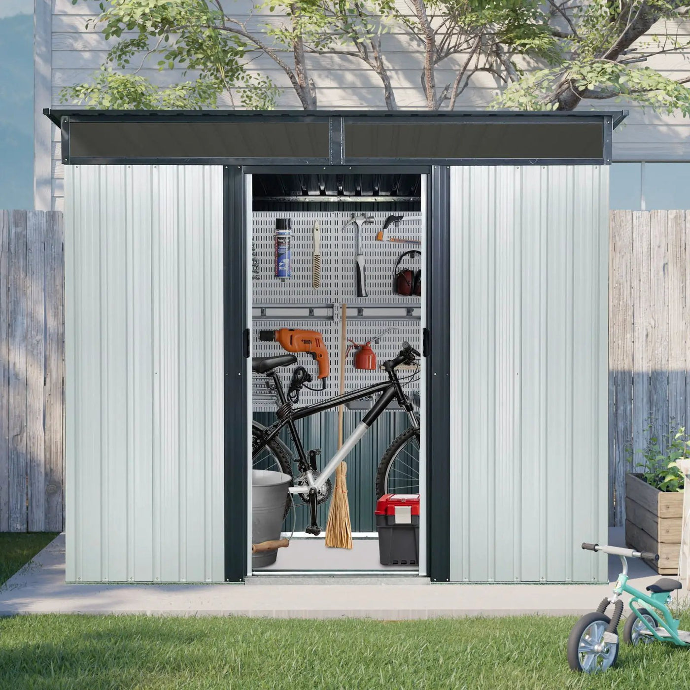 Outdoor Metal Storage Shed With Window And Transparent Plate For Garden, Lawn by HouseOfZazla