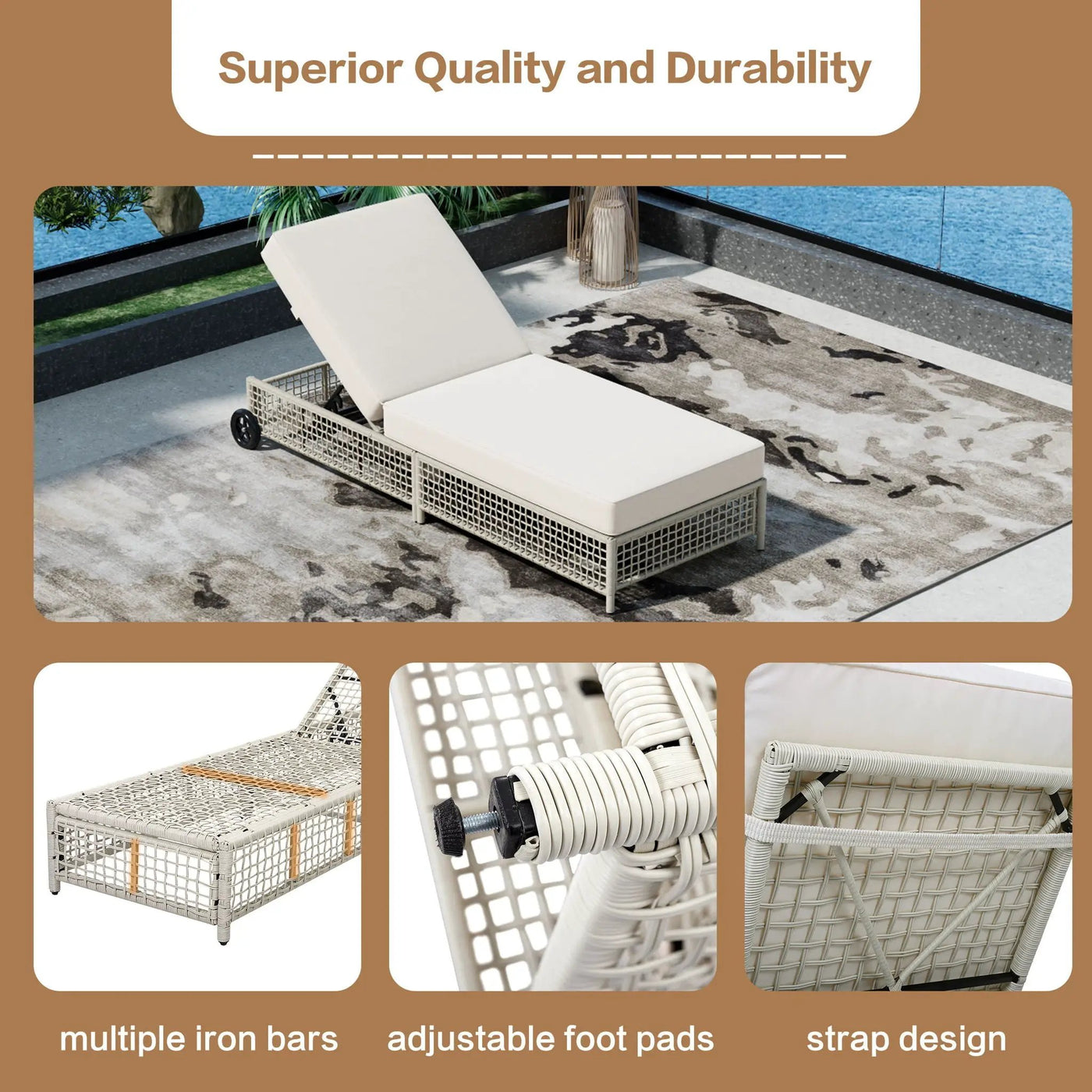 Outdoor Lounge Chair With 5 Position Backrest With Cushion And Wheels by HouseOfZazla
