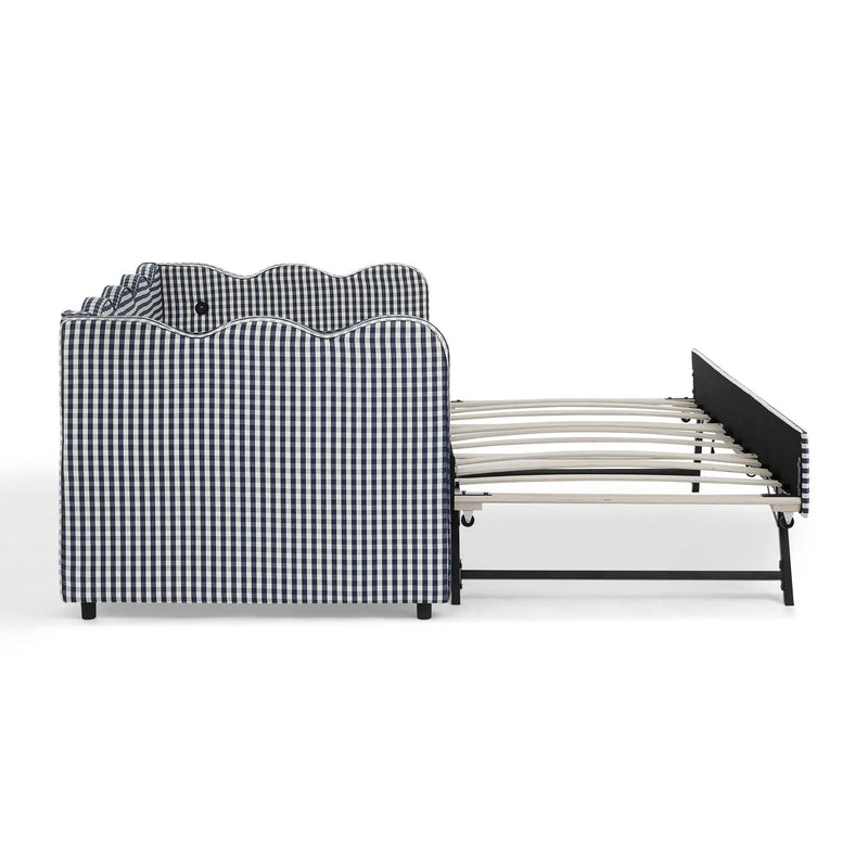 Gingham Daybed With USB Charging Port, Wave-Shaped Design by Unique Piece Furniture