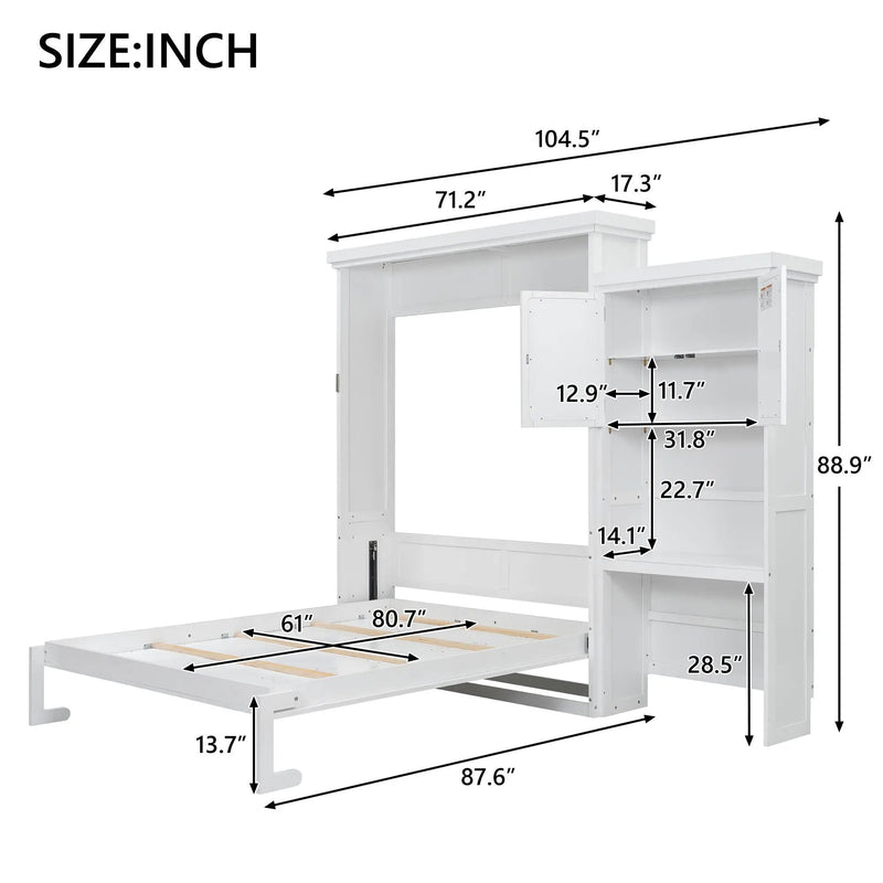 Queen Size Murphy Bed With Louvered Design And Multiple Storage Shelves - White by Unique Piece Furniture