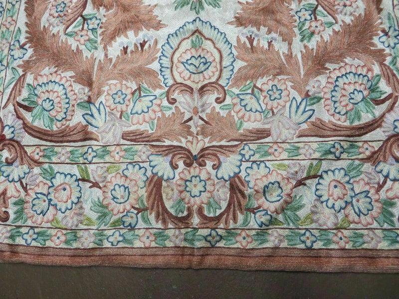 4' X 6' Vintage Embroidery Hand Stitched Rug Silk On Cotton India Backing Nice by Jewel Rugs