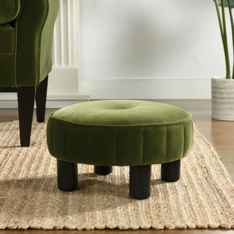 Riley - Round Footstool Ottoman - Olive Green by Unique Piece Furniture