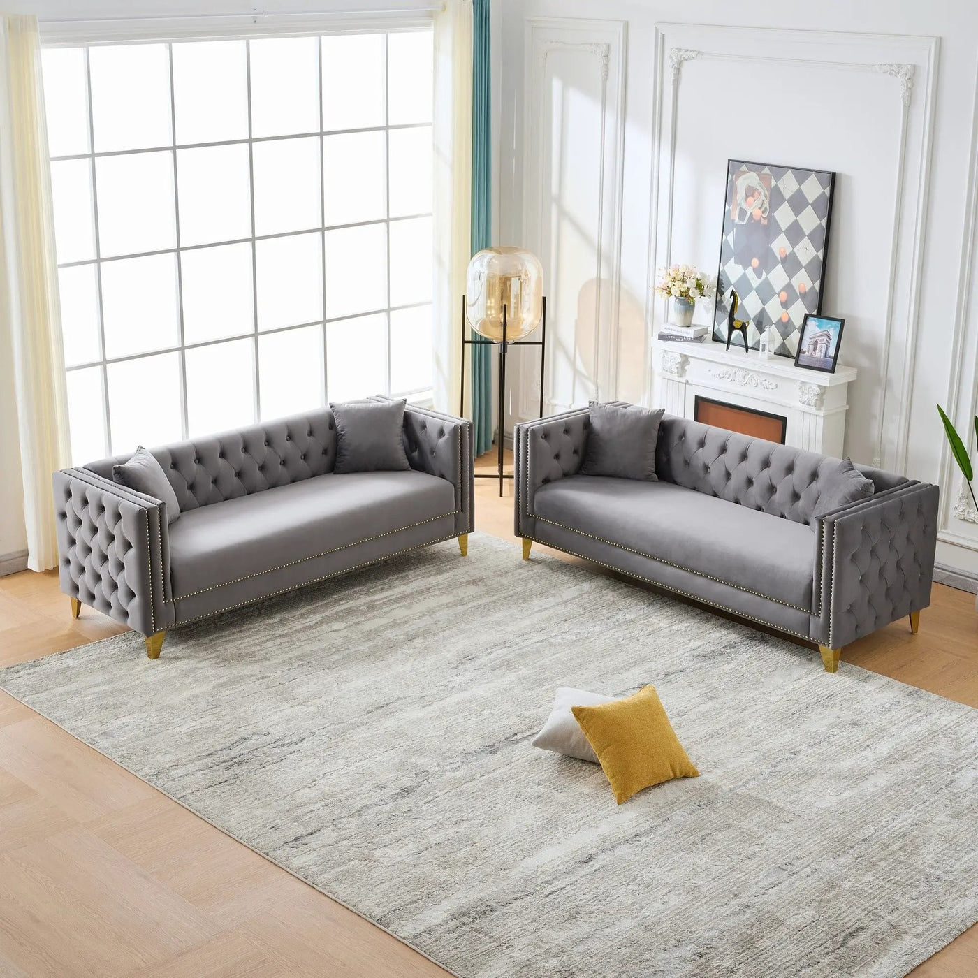 Deep Seat Sofa With Button Nailhead, Square Arm Couches by Unique Piece Furniture