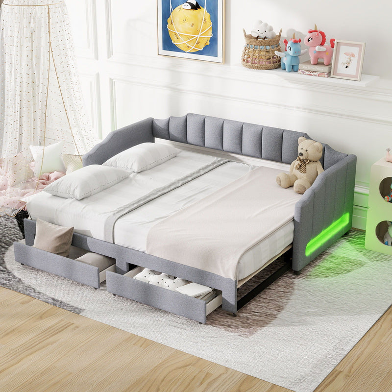 Extendable Daybed With LED Light And 2 Storage Drawers by HouseOfZazla
