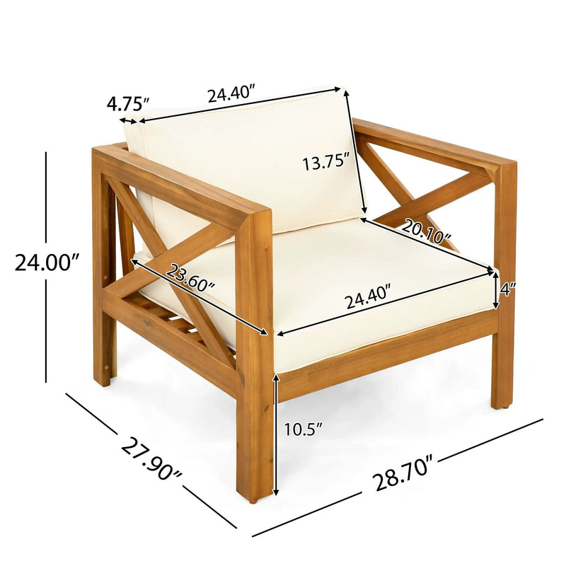 Outdoor Acacia Wood Club Armchair with Cushions (Set of 4) by HouseOfZazla