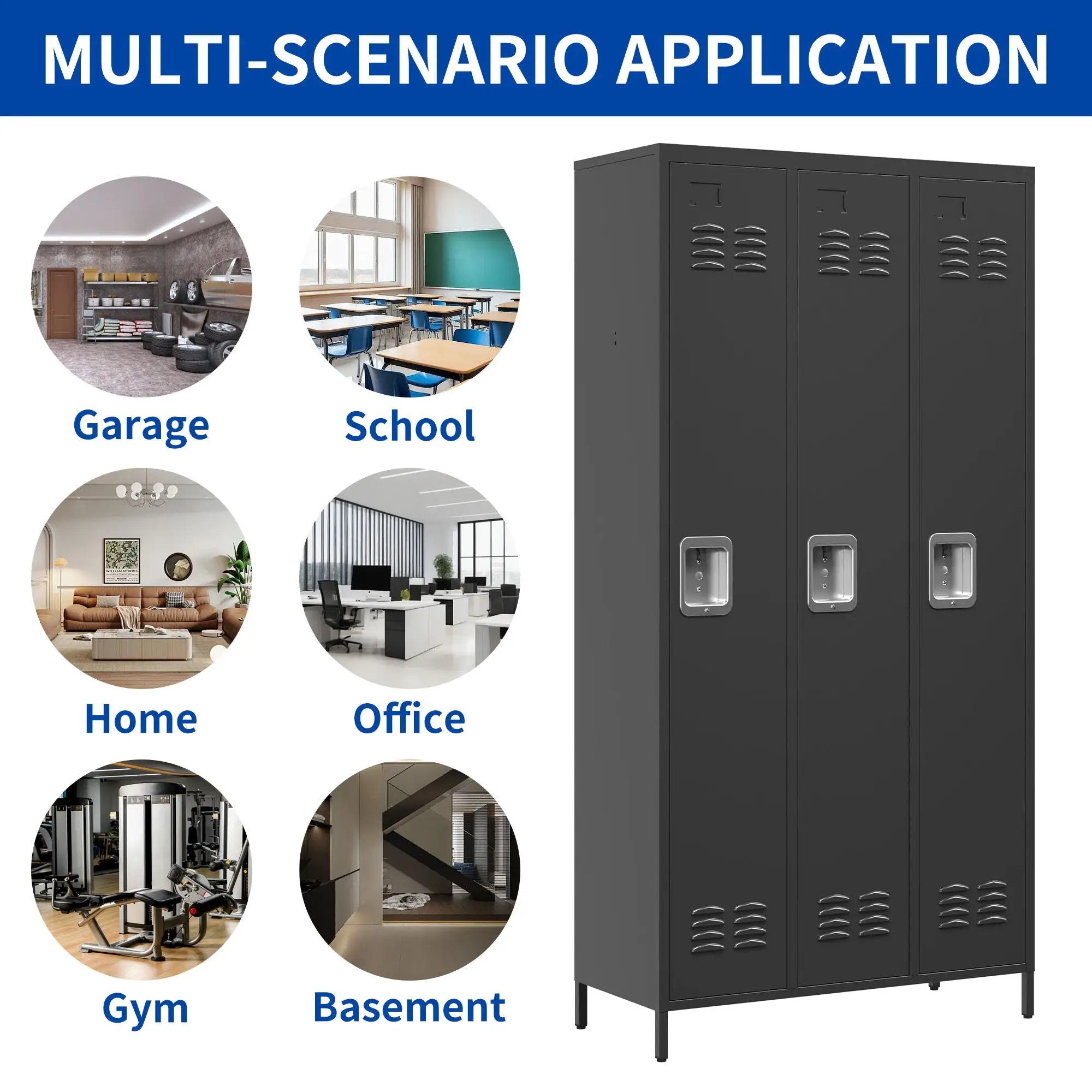 Storage Locker Cabinet With Locks For Employees, Home Gym Office School Garage - Black by HouseOfZazla