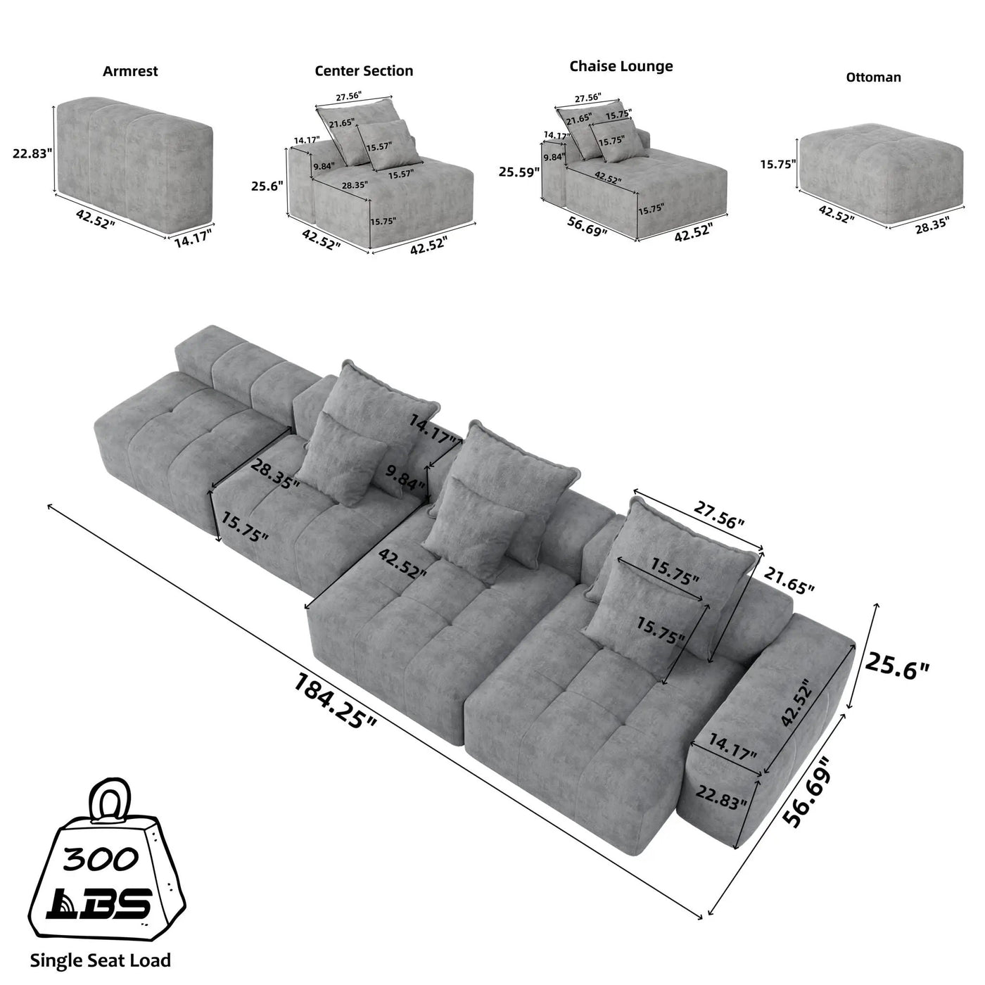 Modern Oversized DIY Combination Modular Sectional Sofa With Pillows by HouseOfZazla
