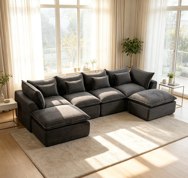 129.8" Width Cloud Couch Oversized Modular Sectional Sofa by HouseOfZazla