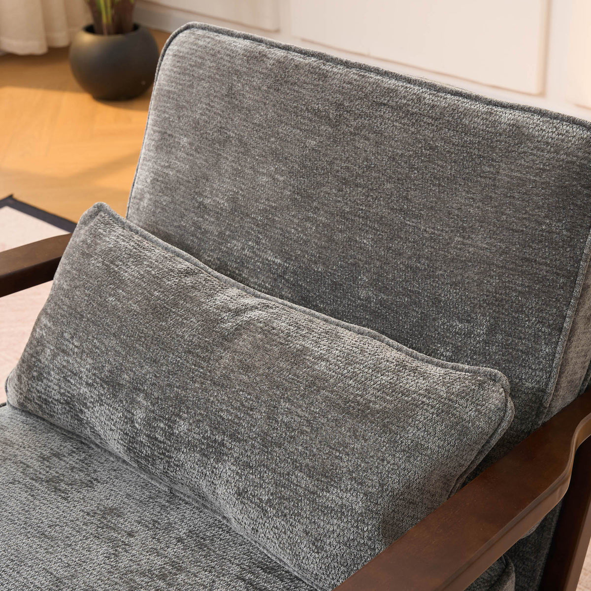 Living Room Chair with Lumbar Pillow and Solid Wood Frame - Dark Gray, Dark Green, Beige, photo 16 of 40