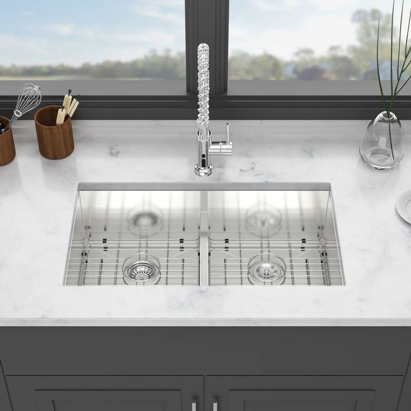 Modern Double Bowl Undermount Sink Design With 10" Deep Basins by HouseOfZazla
