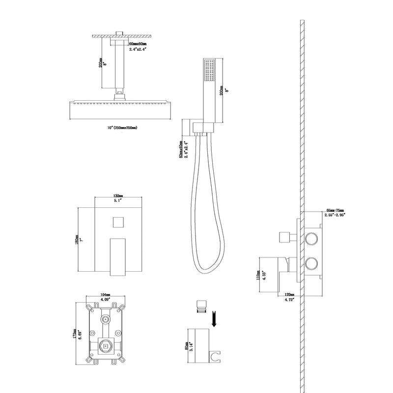 Dual Shower Head 10" Ceiling Mount Square Shower System With Rough In Valve - Matte Black by HouseOfZazla
