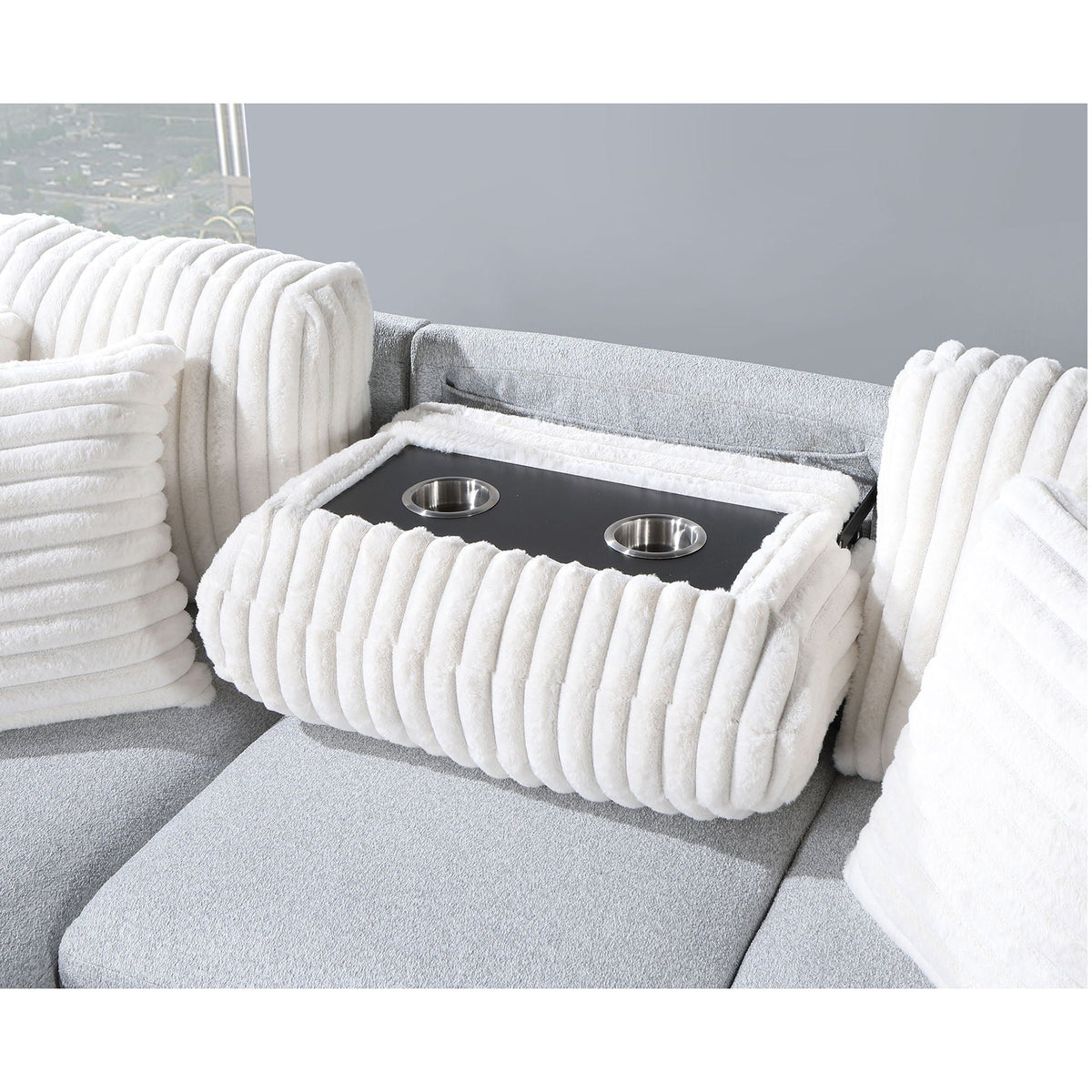 Reversible Pull Out Sofa Bed with Cup Holders - Light Gray, photo 5 of 12