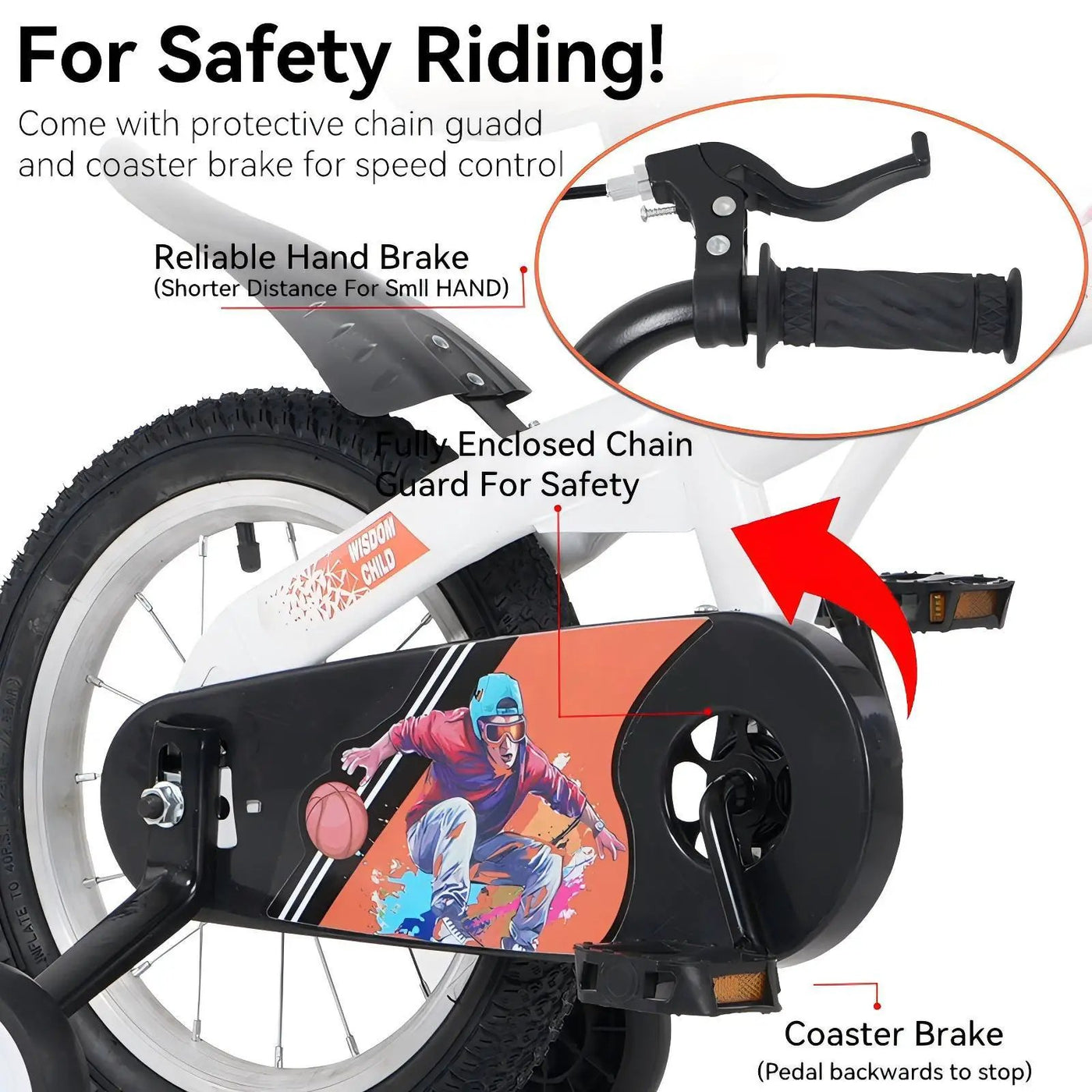 Fkznpj - 18" Sporty Kids Bike With Training Wheels And Stand Adjustable Saddle Suitable For Boys And Girls Aged 5 - 10 Years Tall Height 39 - 49" Available In A Variety Of Colors by HouseOfZazla