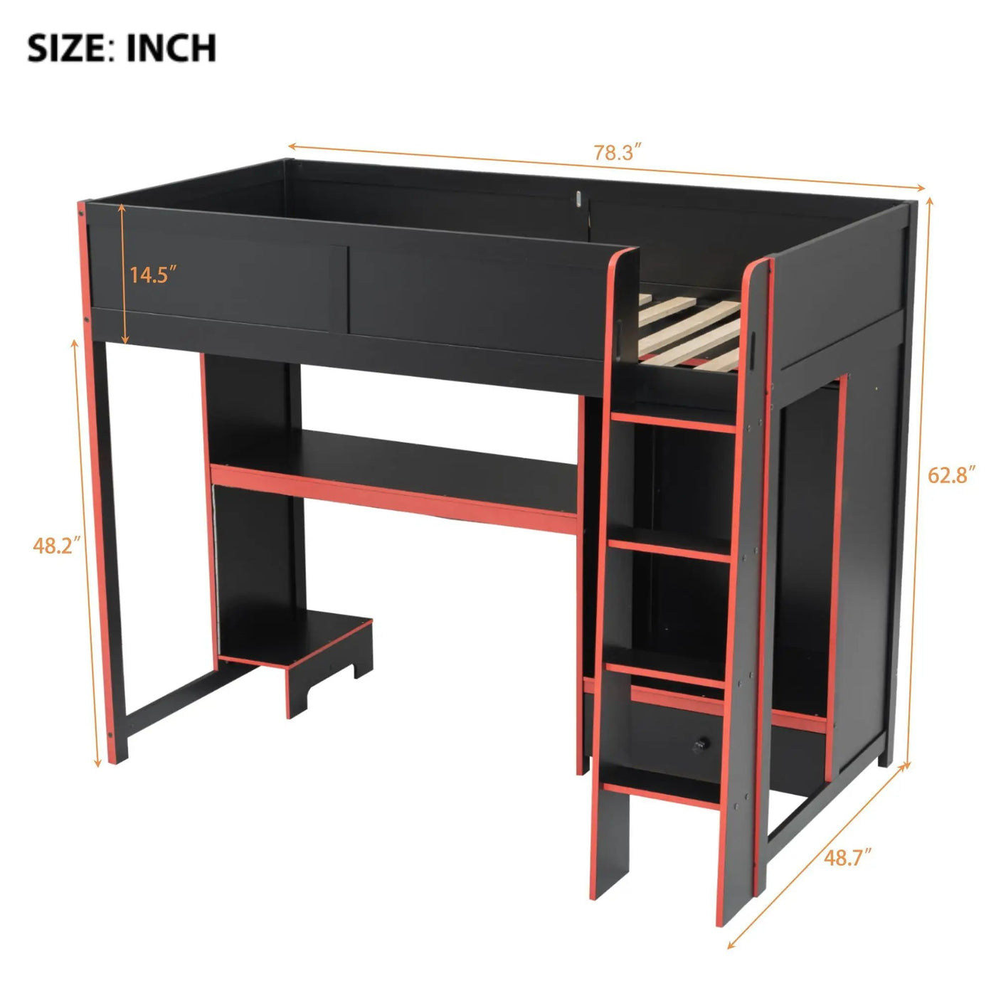 Gaming Loft Bed With Built In Desk, Wardrobe, LED Lighting And Drawer by HouseOfZazla