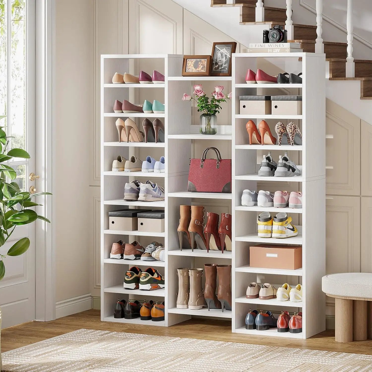 14 Tier Shoe Storage Cabinet With 23 Open Cubbies, 46 Pairs Capacity Entryway Organizer - White by HouseOfZazla