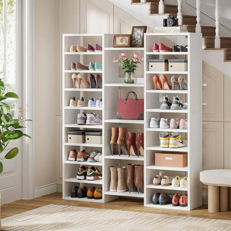14 Tier Shoe Storage Cabinet With 23 Open Cubbies, 46 Pairs Capacity Entryway Organizer - White by HouseOfZazla