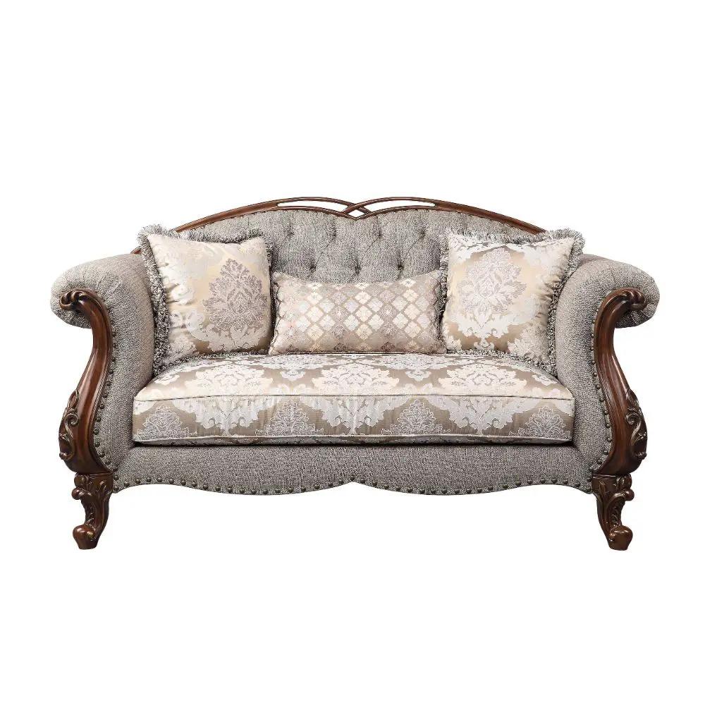 Miyeon - Loveseat With 3 Pillows - Fabric & Cherry by Unique Piece Furniture