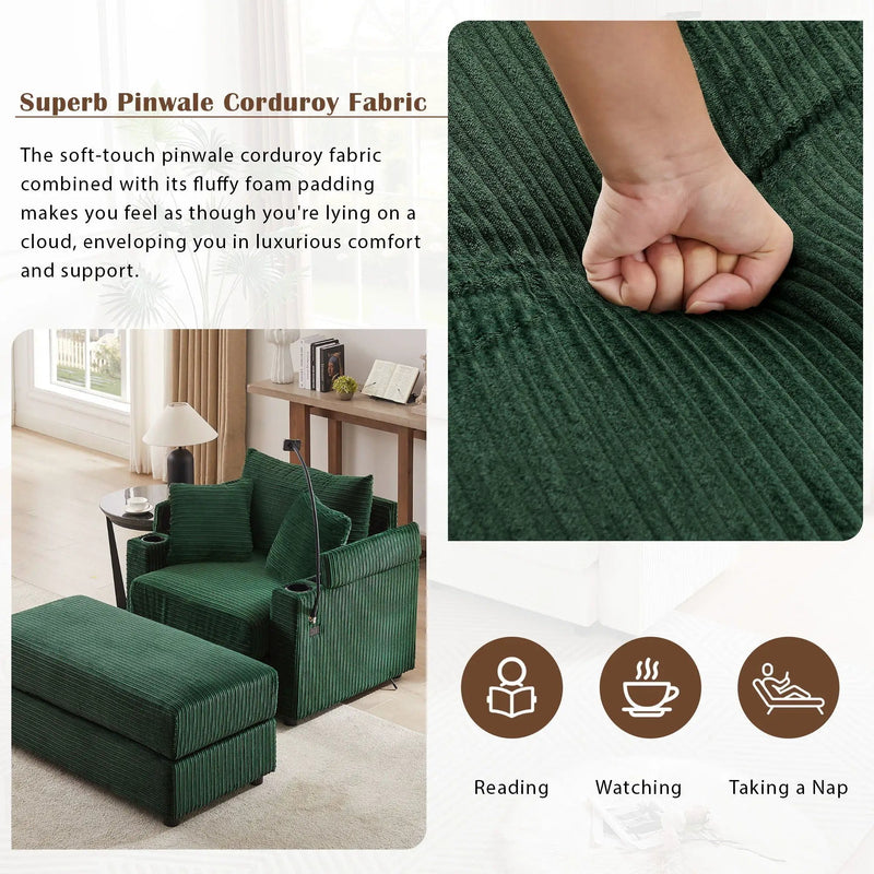 Modern Style Loveseat Sofa Sectional Sofa Couch With Storage Space, A Movable Ottoman, Two USB Ports, Two Cup Holders, A Phone Holder For Living Room by HouseOfZazla