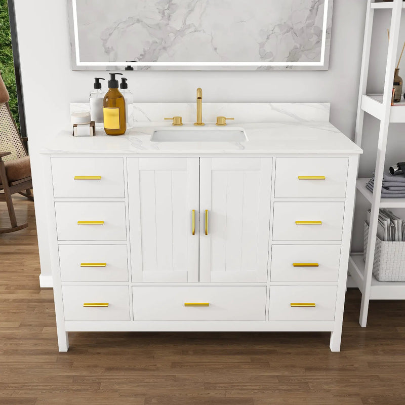 48" Modern Solid Wood Bathroom Vanity with Sink, 49" Carrara by HouseOfZazla