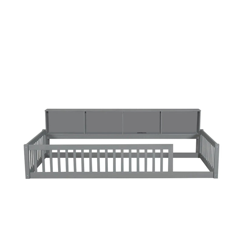 Twin Long Floor Bed With Storage Cabinets And USB Ports - Gray by Unique Piece Furniture