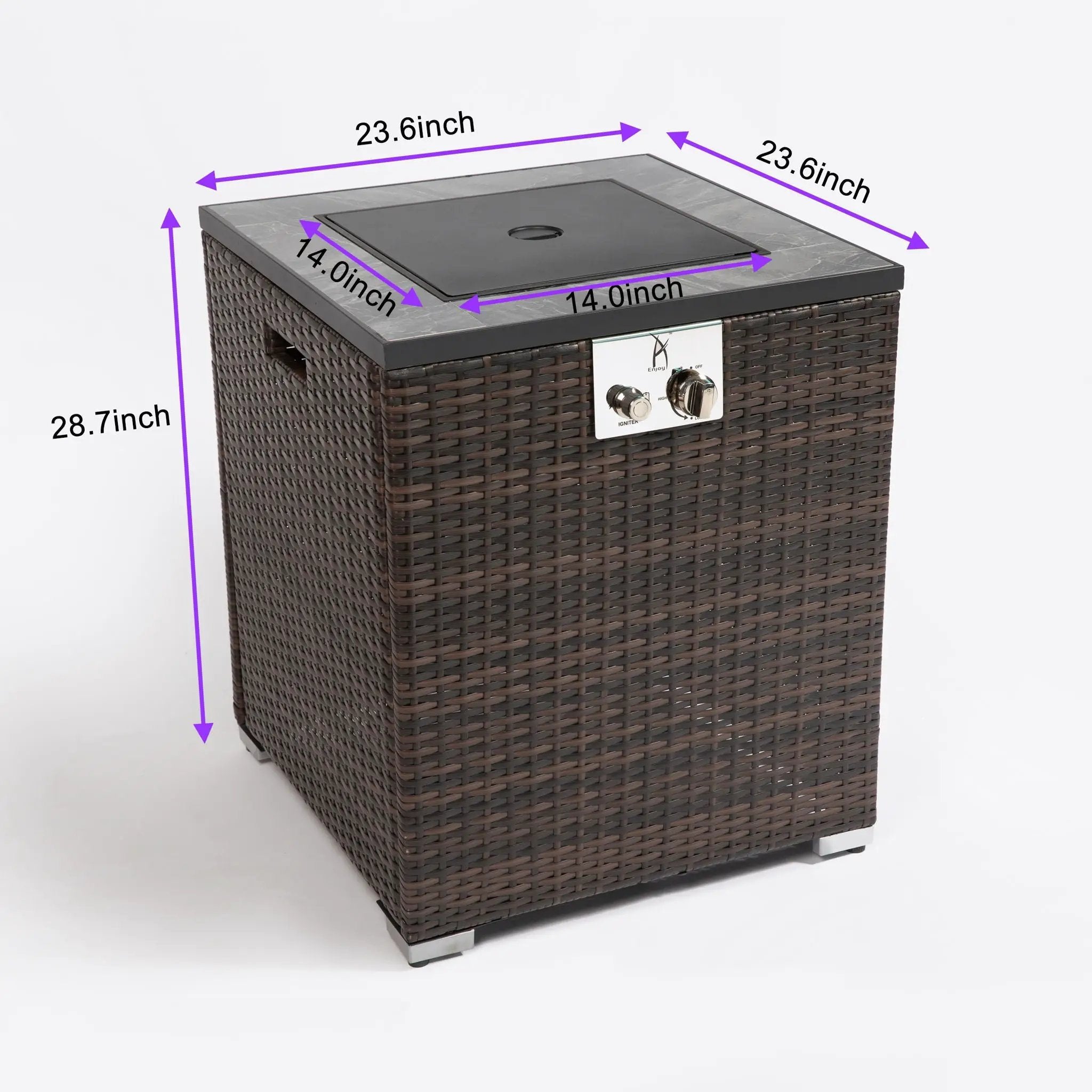 Propane Gas Square Fire Pit, Tile Tabletop With Beautiful Wicker Base For Outside by HouseOfZazla