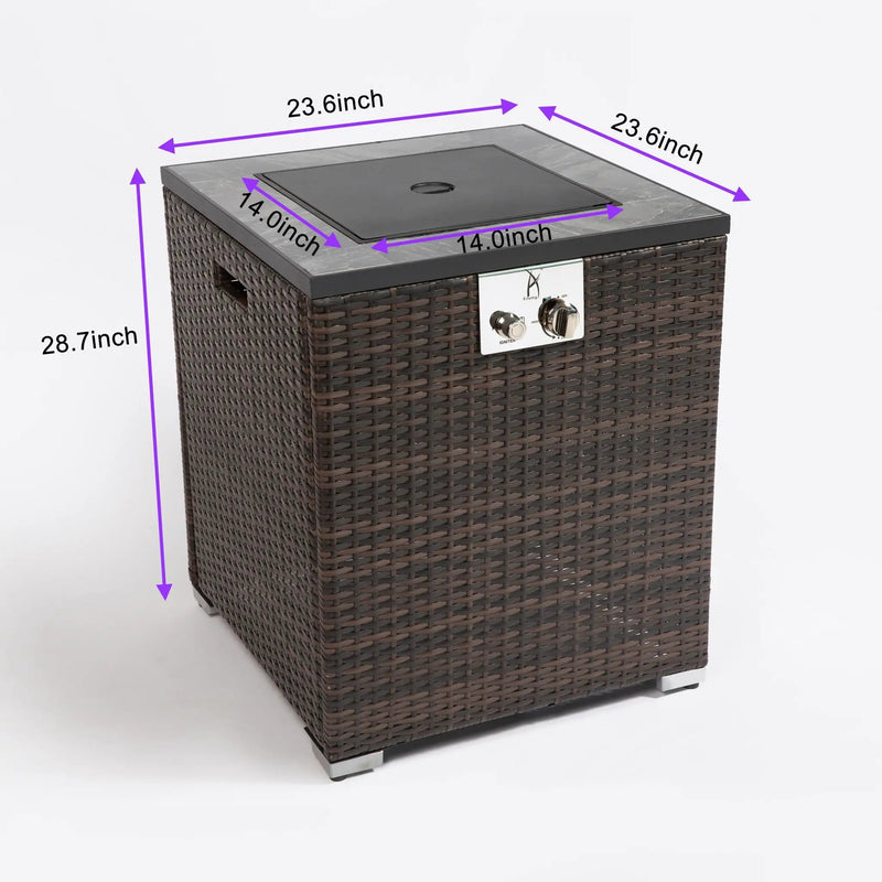 Propane Gas Square Fire Pit, Tile Tabletop With Beautiful Wicker Base For Outside by HouseOfZazla