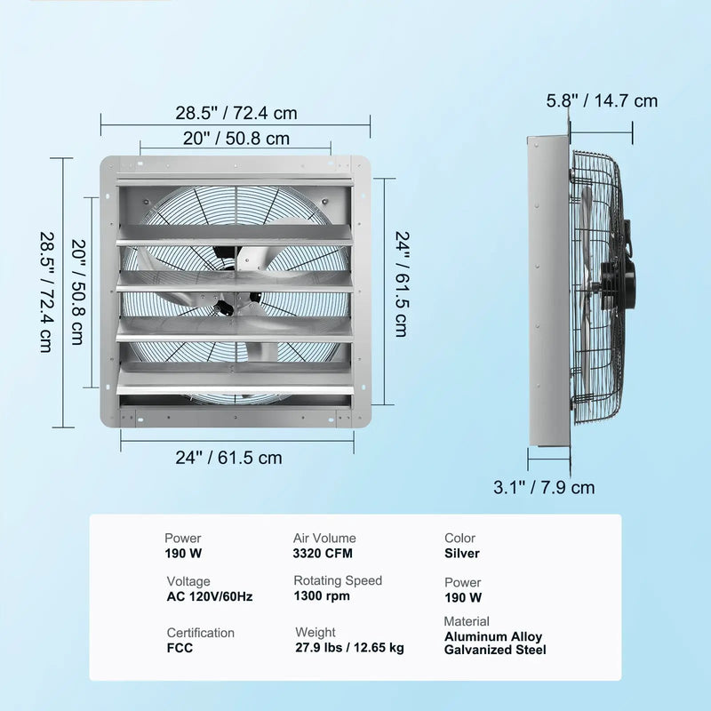 24'' Shutter Exhaust Fan with High-Speed 3320 CFM Airflow by HouseOfZazla