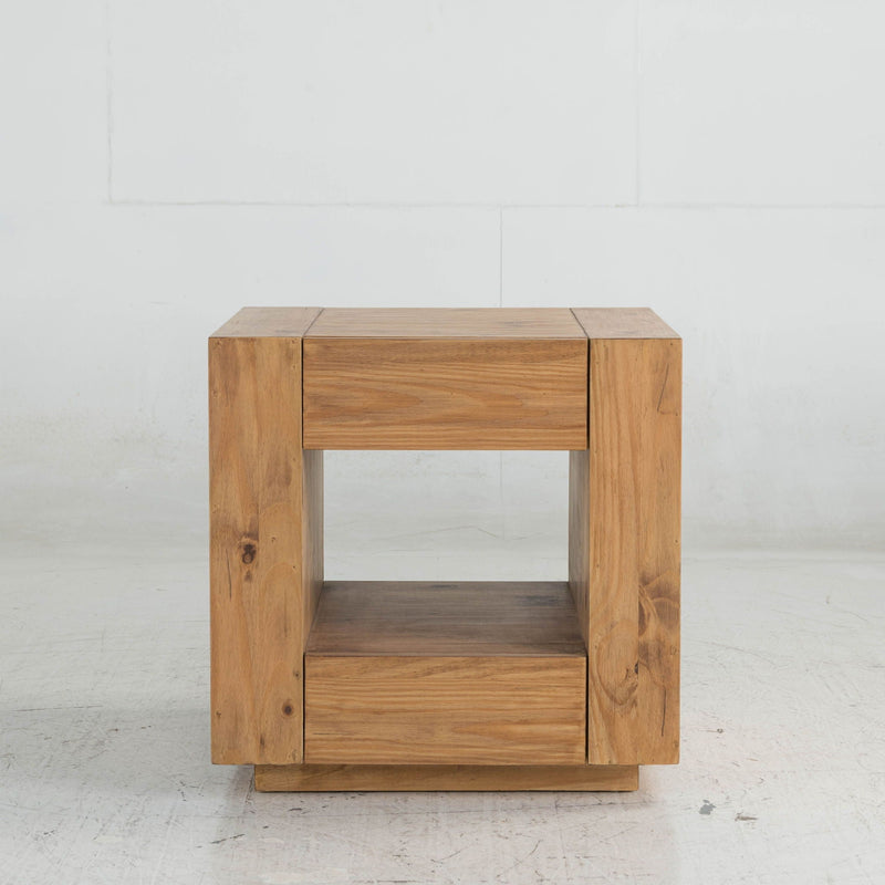 Harlan Oak End Table with Storage and Wheels - Light Brown, photo 2 of 4