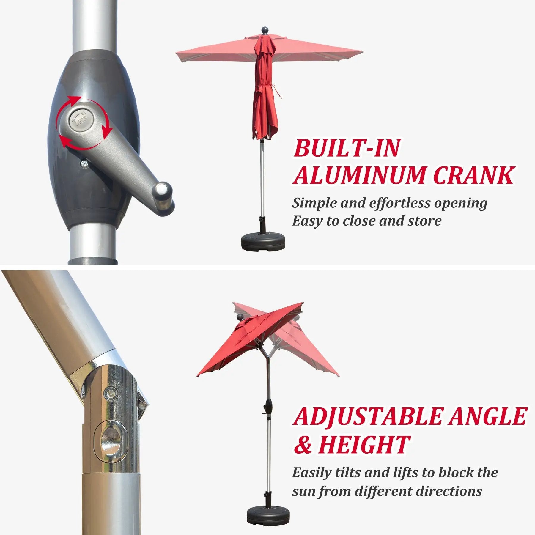 Rectangle Patio Umbrella with Crank Lift and Tilt Function, Brick by HouseOfZazla