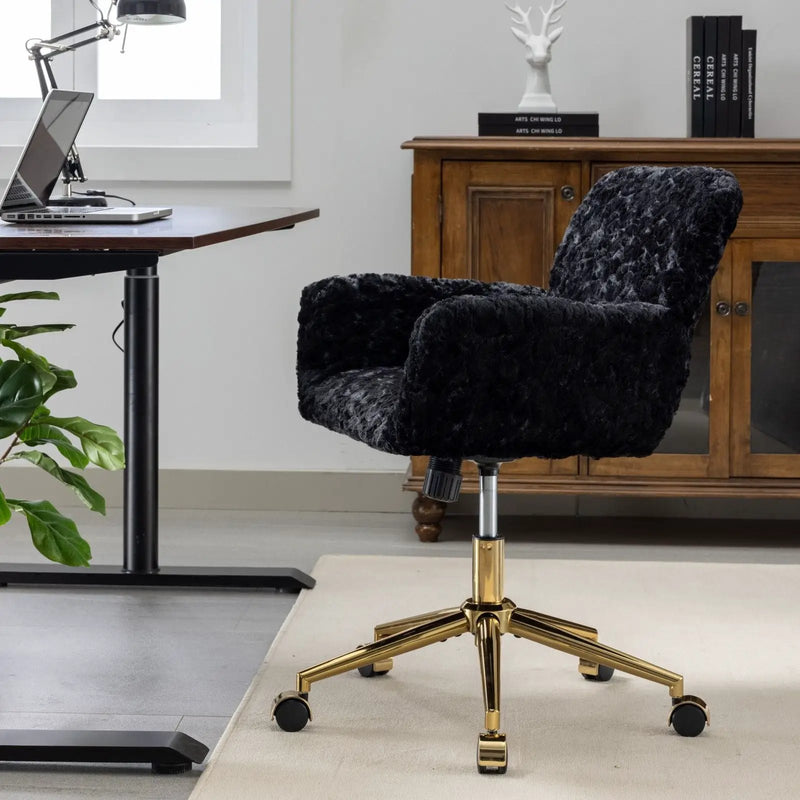 Office Chair, Artificial Rabbit Hair Home Office Chair With Metal Base, Adjustable Desk Chair Swivel Office Chair, Vanity Chair by HouseOfZazla