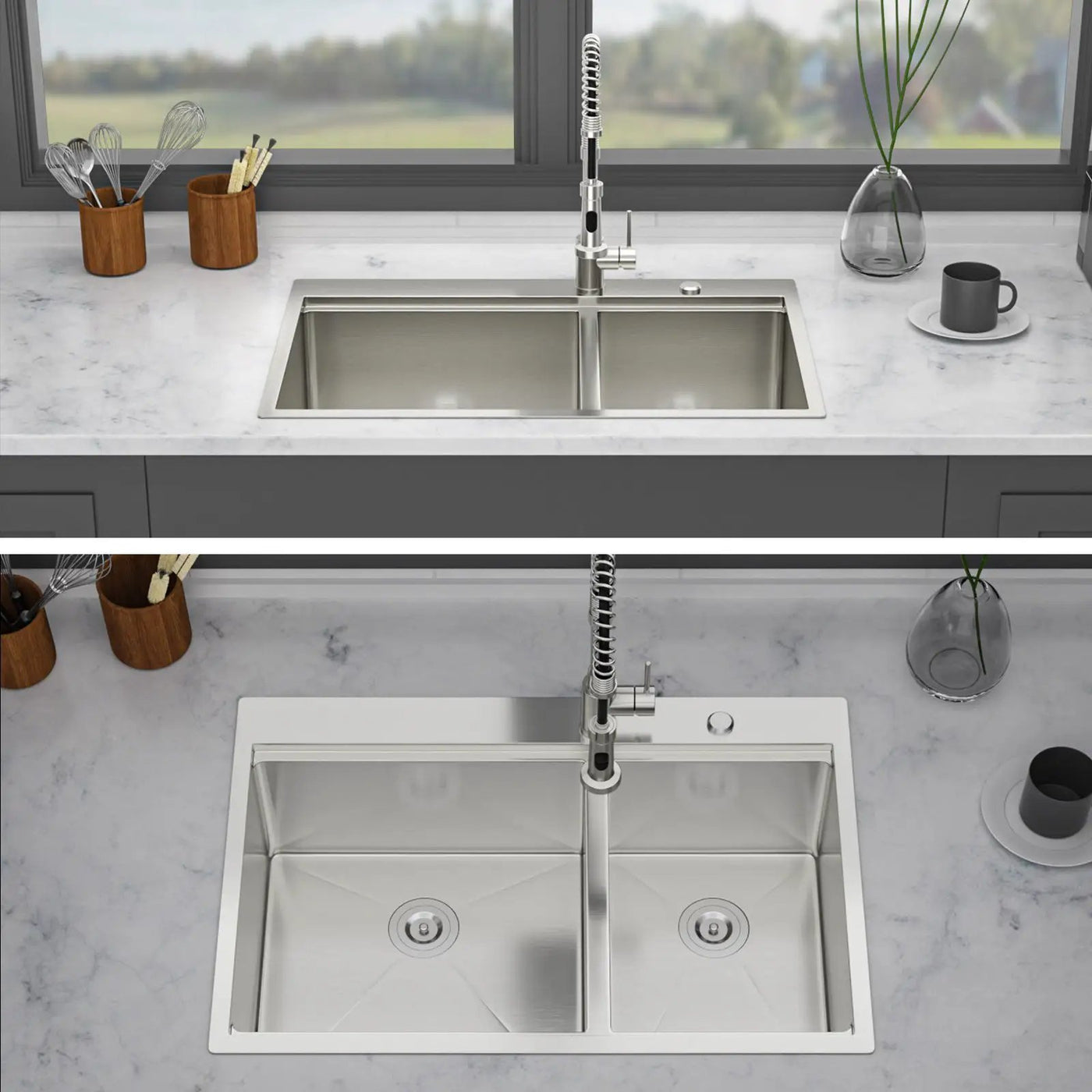 Topmount Drop In Kitchen Sink With Double Bowl Design by HouseOfZazla