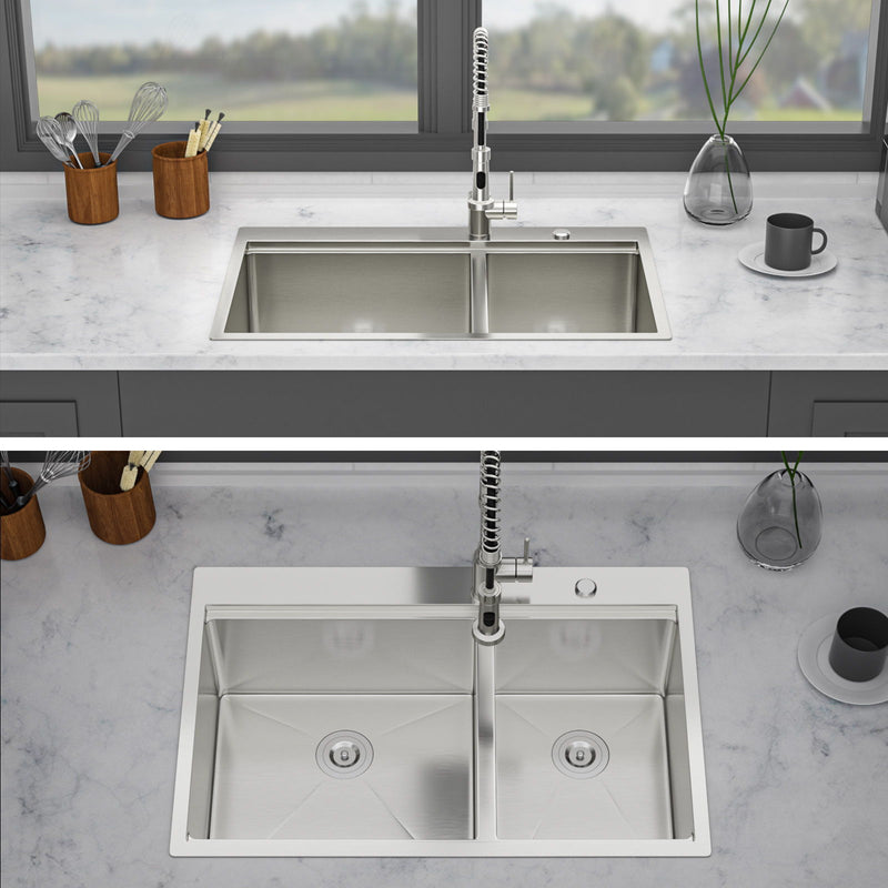Topmount Drop In Kitchen Sink With Double Bowl Design by HouseOfZazla