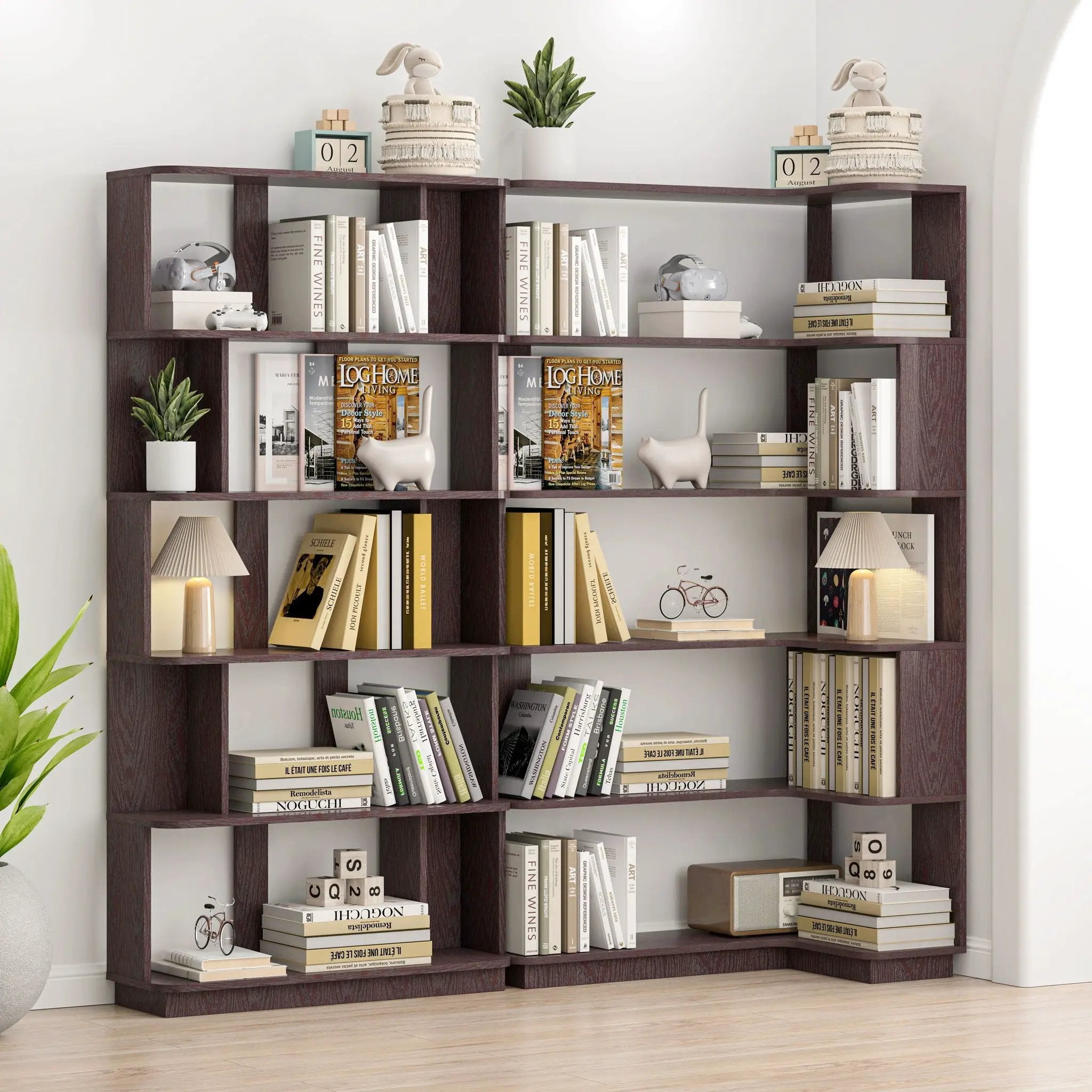 Ox Blood - Red 90Cm L-Shaped Freestanding Corner Bookshelf With Anti Tip Safety, Storage Cabinet For Living Room - Ox Blood Red by HouseOfZazla