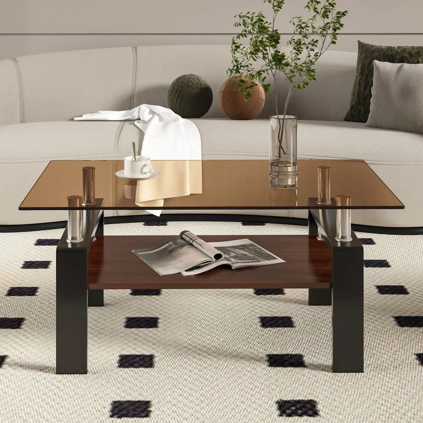Modern Rectangular Coffee Table With Tempered Glass Top by HouseOfZazla