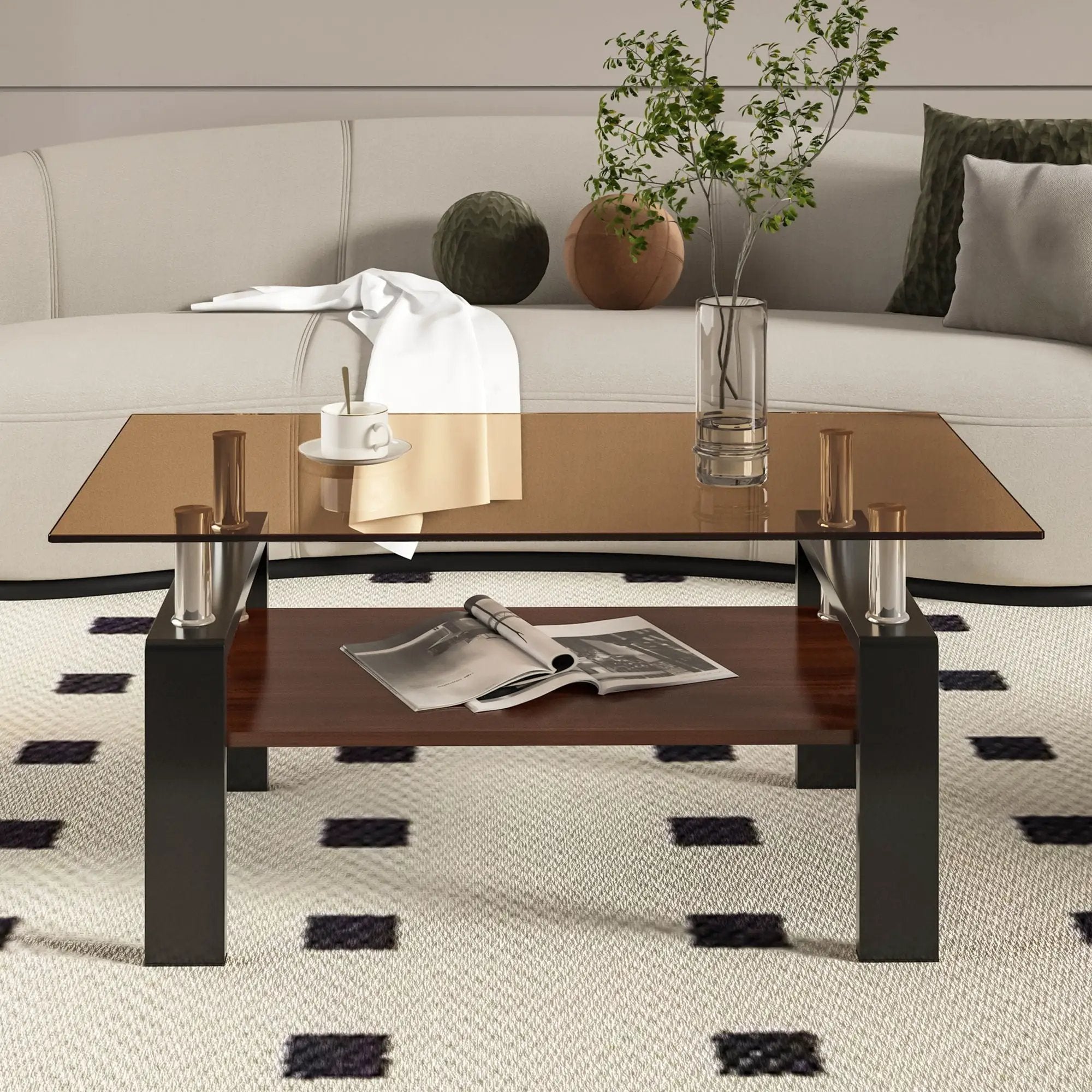 Modern Rectangular Coffee Table With Tempered Glass Top by Unique Piece Furniture
