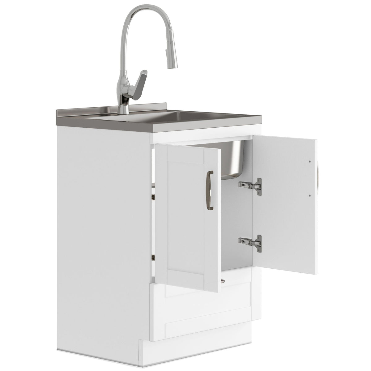 Deluxe Laundry Cabinet with Pull-Out Faucet and Stainless Steel Sink - White, photo 16 of 34