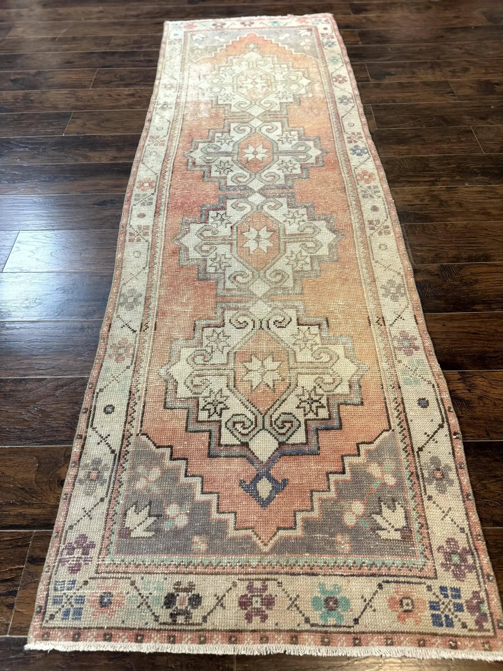 Antique Turkish Runner Rug 3 x 9.6, Farmhouse Rug, Geometric Runner, Handmade, Vintage Rug for Modern Home by Jewel Rugs