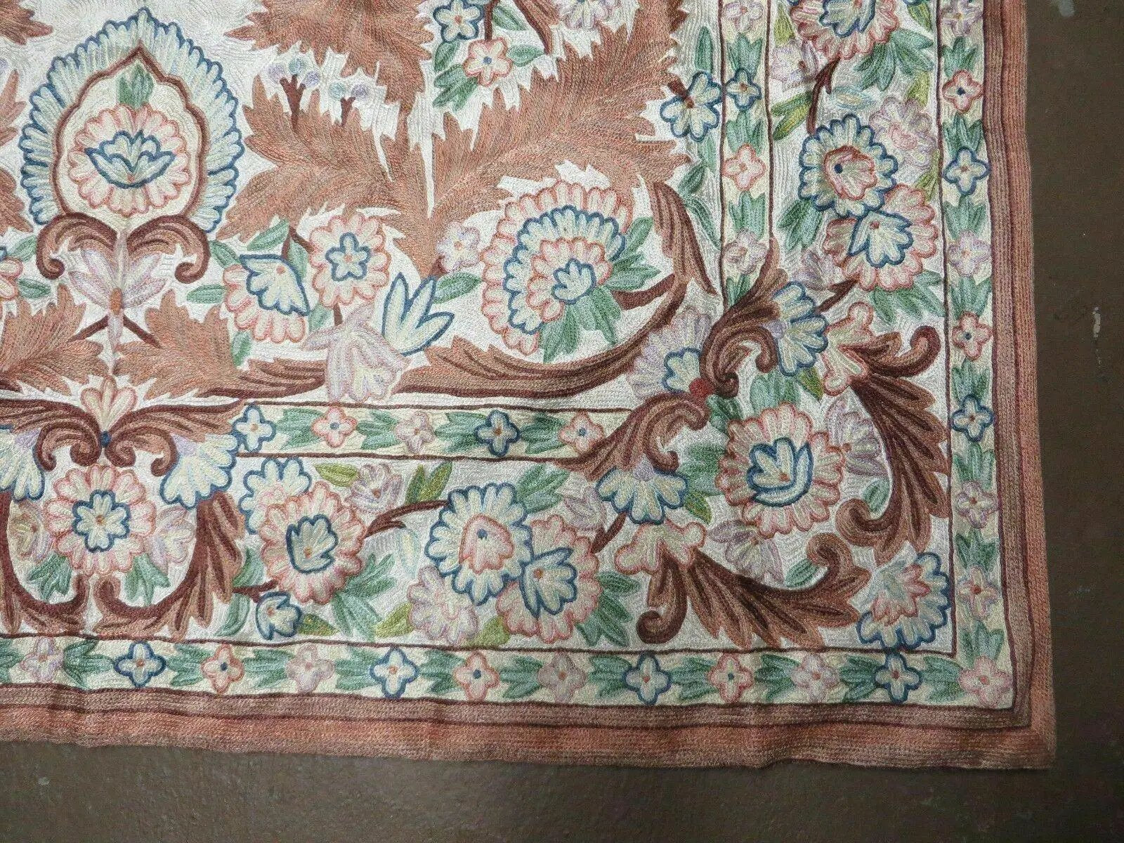 4' X 6' Vintage Embroidery Hand Stitched Rug Silk On Cotton India Backing Nice by Jewel Rugs