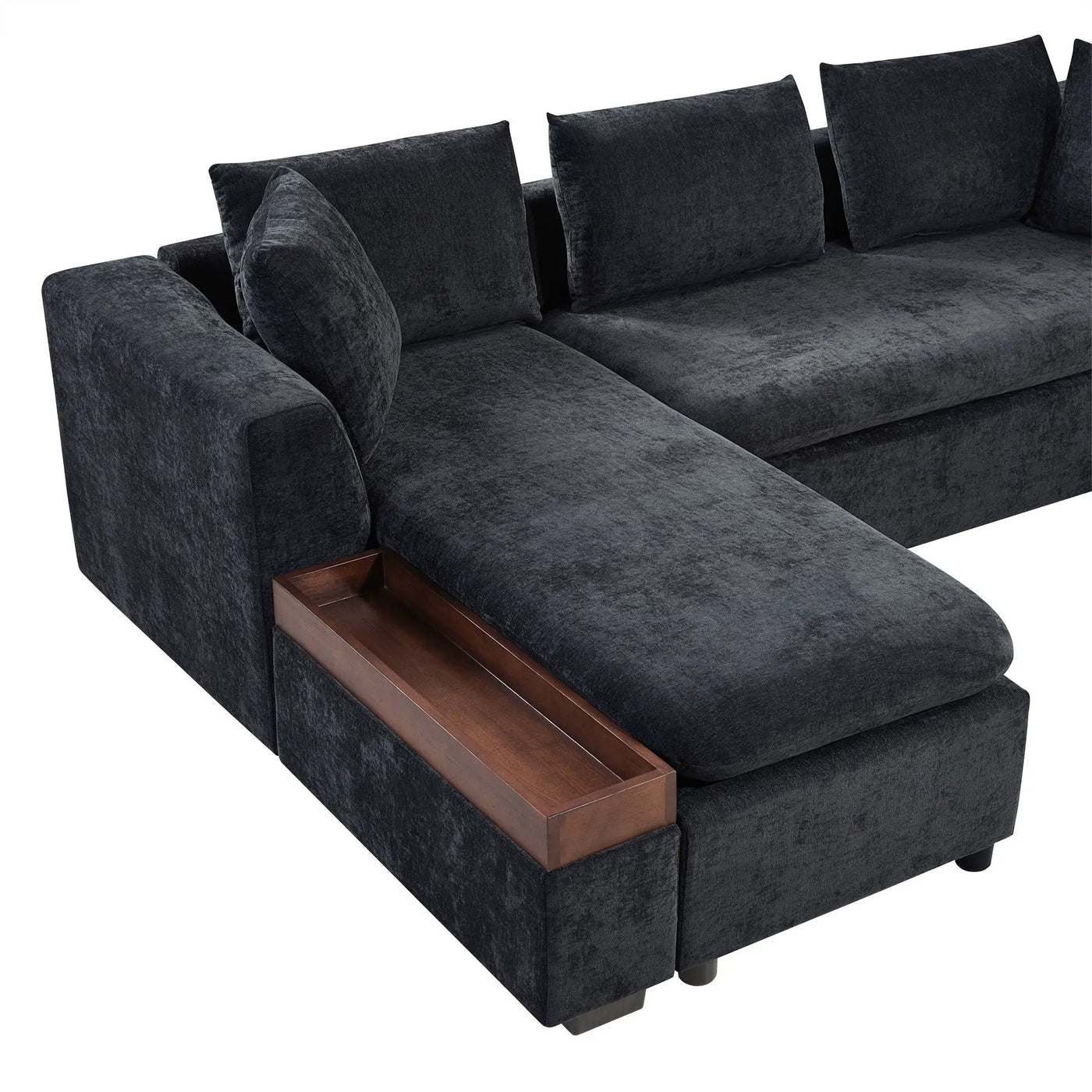 Modern L Shaped Sectional Sofa With Upholstery And Wooden Storage by HouseOfZazla