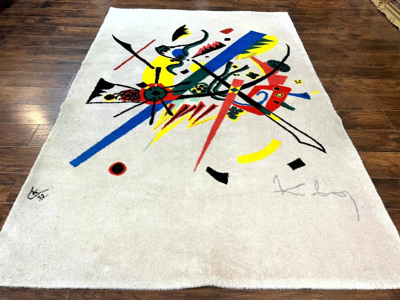 Danish Rya Shag Rug 6x9, EGE Axminster Carpet, Ivory, Modern Abstract Rug, Signed by Designer by Jewel Rugs
